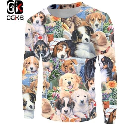 OGKB 3D Sweatshirts Mens Cool Cute Dog Full Printed Noveltylong Sleeves Shirt Fashion Tracksuits Streetwear Harajuku Pullover