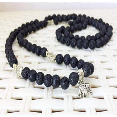 8mm lava Stone Mala necklace 108 Beads Gemstone pendant spirituality Tassel Buddhism Bless Handmade Wristband Chakas Gemstone