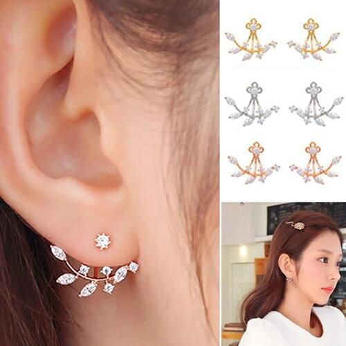Popular Womens Punk Retro Fashion Earrings Crystal Leaf Ear Curved Clip Ear Studs C83R