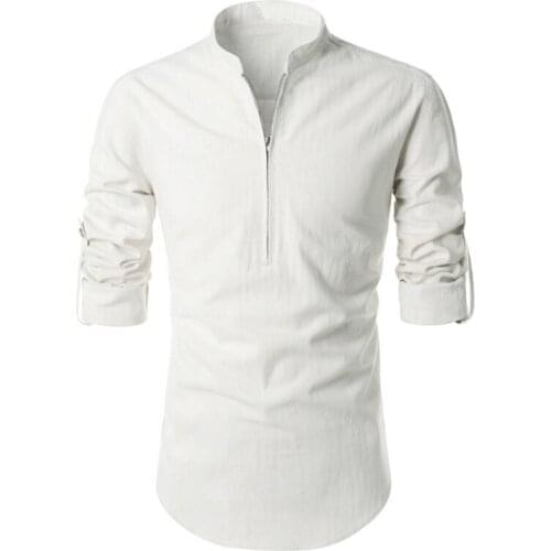 Slim Fit Long Sleeve Zipper Pullover Shirts for Men Adjustable Sleeves Casual Solid Outwear Blouse Tops Camisas Para Hombre