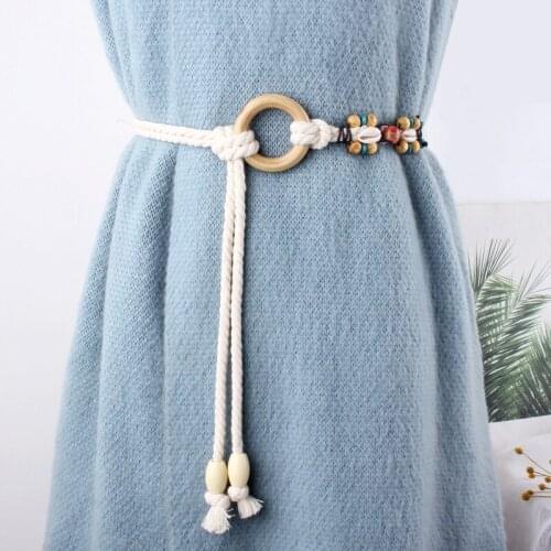 Japanese Kimono Traditional Dress Obi Belt Women Girl Harajuku Girdle Print Hemp Rope Belt for Women Wooden Circle Slim Waist