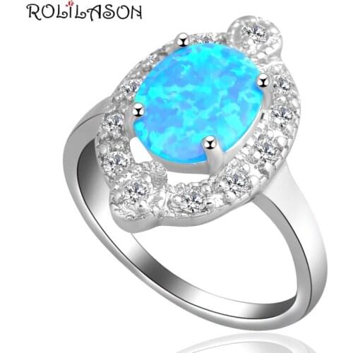 ROLILASON Delicate design Blue fire Opal stamped 925 Silver Zirconia Rings fashion jewelry USA size #6.75 #7.75 OR460