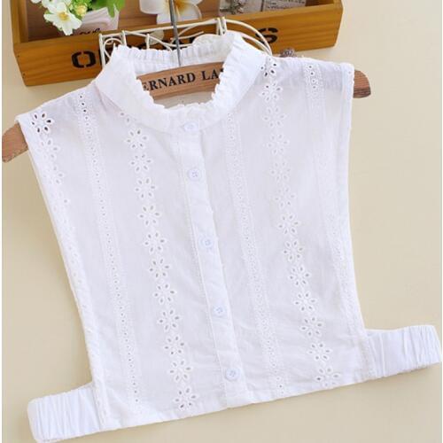 Detachable Wooden ear white plaid Lattice Striped fake collar peter pan Removable Cotton Fake Collar hollow lace collier femme