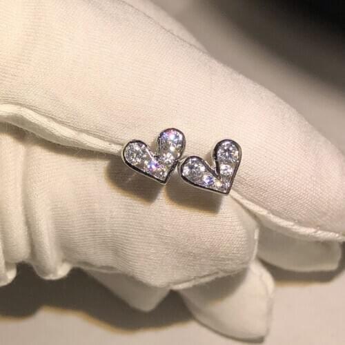Korean Earrings S925 Sterling Silver Color Heart Bling Zircon Stone Stud Earrings for Women Fashion Jewelry