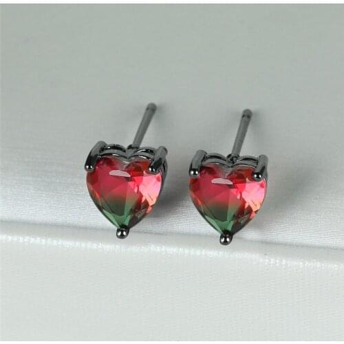 Red Green Zircon Cute Heart Stone Stud Earrings For Women Wedding Jewelry Vintage Fashion Multicolor Crystal Black Gold Earrings