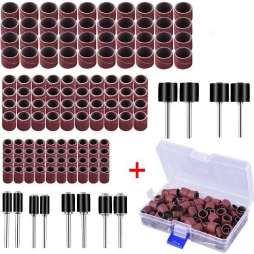SHGO HOT-132 Pieces Drum Sander Set with Free Box Including 120 Pieces Nail Sanding Band Sleeves and 12 Pieces Drum Mandrels for