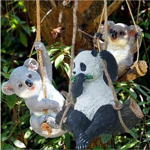 Home Garden Resin Animal Crafts Gardening Landscape Sculpture Swing Koala Panda Monkey Pig Kindergarten Tree Ornament Decoration