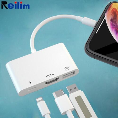 OTG HDMI USB Adapter for Lightning to 1080P HD/TV projector Converter for Apple to USB Camera for iPhone 7 8 11 X XS pro U disk