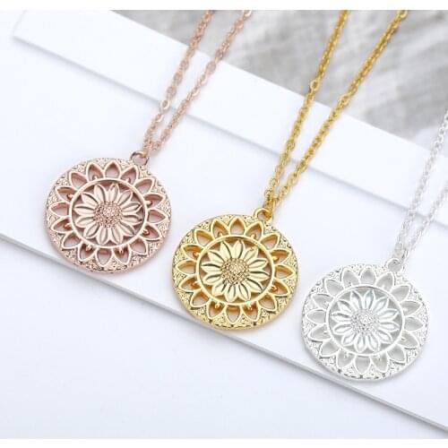 Boho Stainless Steel Sunflower Necklace For Women Rose Gold Silver Color Long Chain Sun Flower Pendant Necklaces Female Jewelry