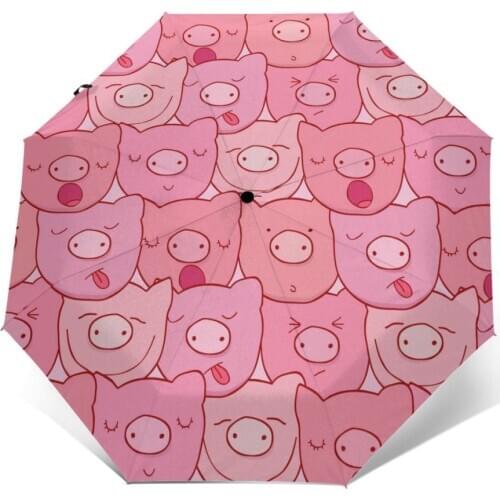 Wind Resistant Folding Automatic Umbrella Women Auto Pink Muzzles Of Piglets Windproof Umbrellas Rain For Men Parasol