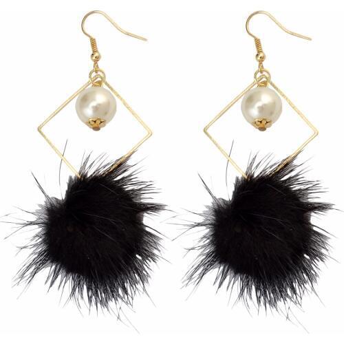 Idealway Women White Simulated Pearl Tassel Earrings Fur Ball Earrings Jewelry Fashion Accessories Cute Earring Brincos