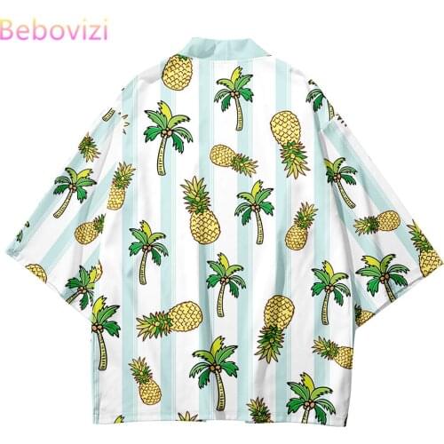 Big Size XXS-6XL Pink Pineapple Strawberry Print Japanese Streetwear Cardigan Women Men Harajuku Haori Kimono Top Yukata Clothes