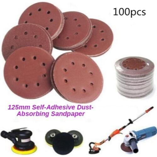 100pcs 125mm Round Shape Sanding Discs Hook Loop Sanding Paper Buffing Sheet Sandpaper 8 Hole Sander Polishing Pad Sandpaper