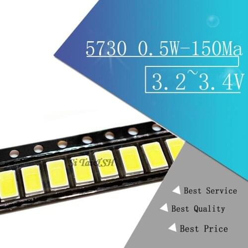 100pcs 5730 0.5W-150Ma 50-55lm 5600K-6400K White Light SMD 5730 LED 5730 diodes (3.2~3.4V)