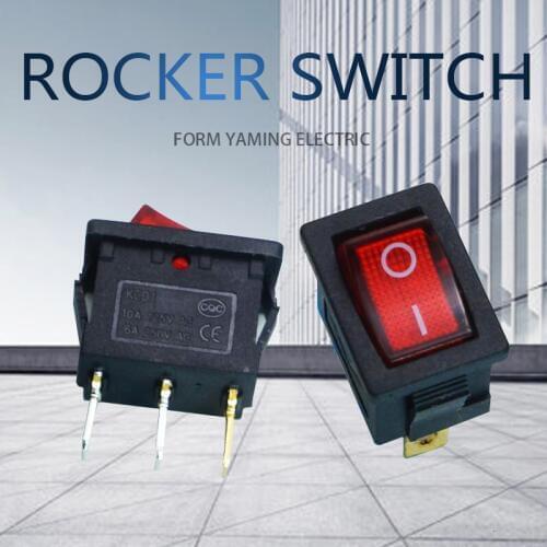 20pcs Red Light Rocker Switch 15*21mm Lamp KCD1-101 Ship Type 3 Foot Pins 2 Positions ON-OFF