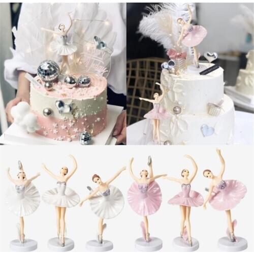 3pcs/set Ballet Girl Cake Topper Sweet Girl Dessert Table Decoration Baby Shower Decorations Birthday Cake Decoration Tools-S