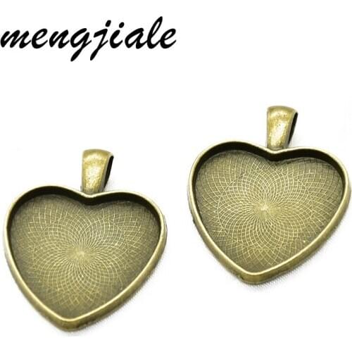 5pcs 25mm Inner Size Antique Bronze Heart Cabochon Base Cameo Setting Alloy Metal Charms Pendant Tray For Jewelry Making 36*28mm