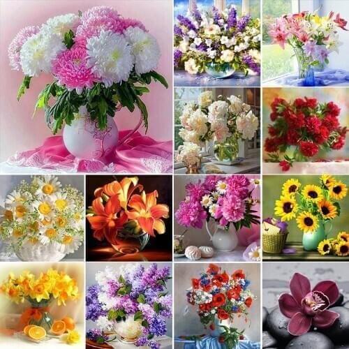 5D DIY Diamond Painting Flower Vase Cross Stitch Kit Full Drill Square Embroidery Mosaic Picture of Rhinestones Home Decor Gift