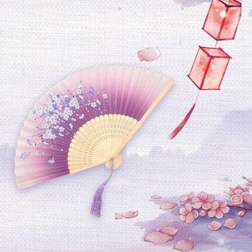 Vintage Style Bamboo Folding Fan Chinese Antiquity Pattern Foldable Fan Women Dance Hand Fan Art Craft Gift Home Decor