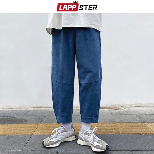LAPPSTER Men Patchwork Buttons Black Cargo Sweatpants 2021 Spring Mens Japanese Harajuku Wide Legs Pants Male Fashions Joggers