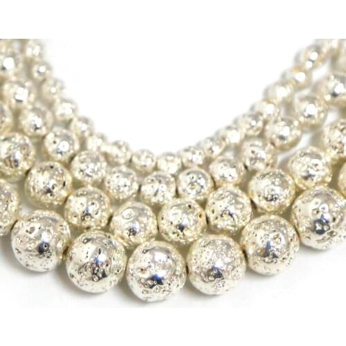 4/6/8/10mm Natural Stone Beads Silver Color Lava Hematite Beads Round Loose Beads For Jewelry Making DIY Bracelet Necklace