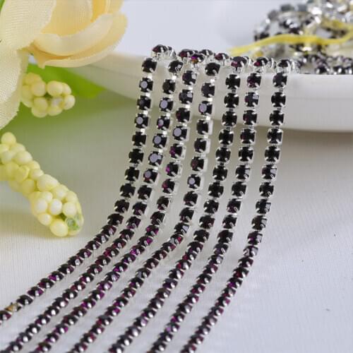 Deep purple 10Yards DIY Rhinestone Chain Dense цепочка Silver bottom sewing Rhinestones for clothing Art Decoration