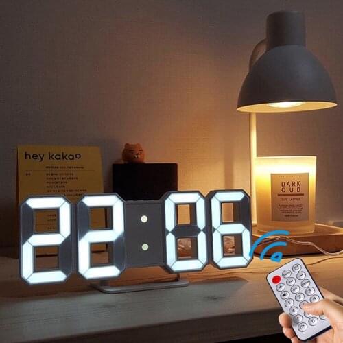 3D LED Digital Alarm Clock Desk Wall Remote Control Clock Nightlight with 12/24 Hour Display 4 Brightness for Office Home Room