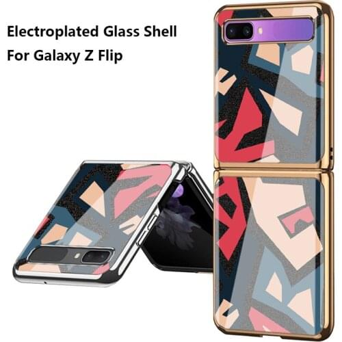 Phone Cover For Samsung Galaxy Z Flip 5G Case Plating Tempered Glass Art Geometric Pattern New Fashion Shockproof Protective