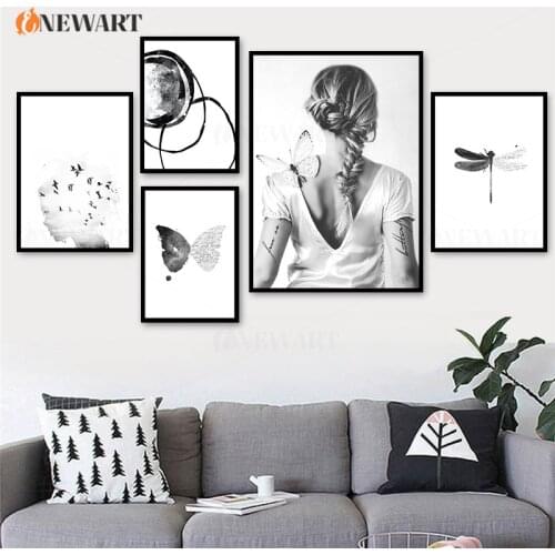 Black White Wall Canvas Art Creative Home Decor Living Room Decorative Poster Open Your Wings Fly Away Print Painting Picture