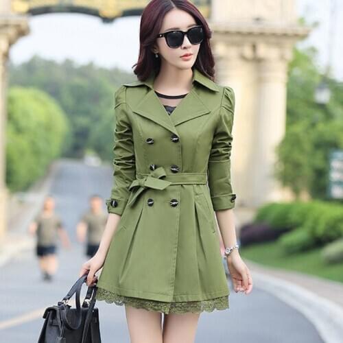 Wine Red Lace Trench Coat Para As Mulheres Long Coat Female Spring Autumn Outwear Windbreaker Plus Size Women Clothing