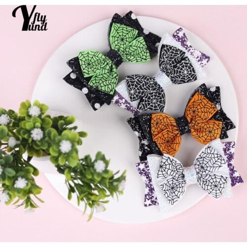 Yundfly Halloween Childrens Printed Bowknot Hairpins Glitter Sequins Bows Bangs Barrettes Hair Accessories Baby Girls Headwear
