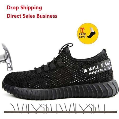 Breathable Safety Shoes Mens And Women Lightweight Summer Wild Anti-smashing Piercing Work Sandals Single Mesh Sneakers 35-46