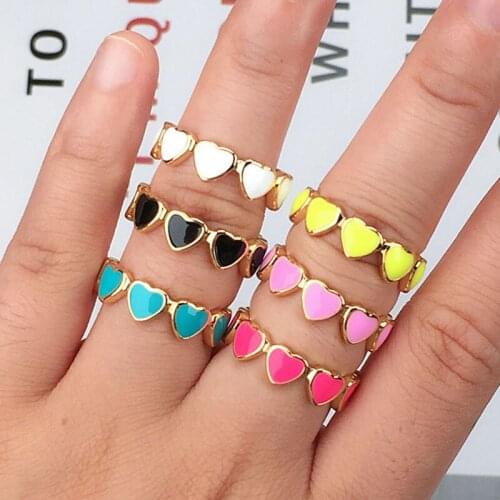 Candy Color Enamel Rings For Women Open Romantic Love Heart Shape Rings Women Accessories Wholesale Valentine Gift For Her PX-21
