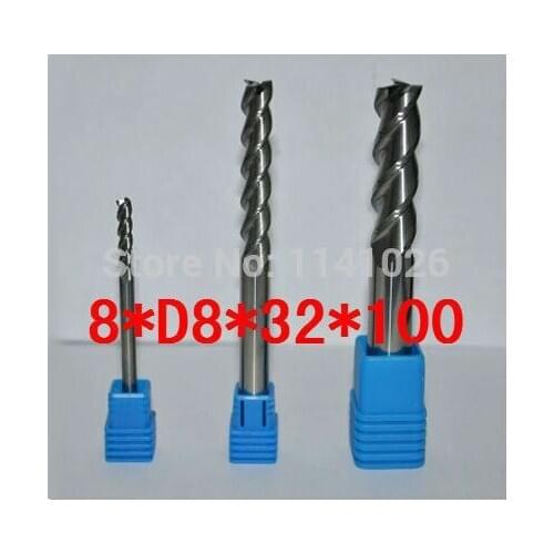 Free Shipping 8.0mm Long End Mill 8.0*D8*32*100L 3 Flutes Aluminum Carbide End mills,Carbide CNC End mill Router Bits,lathe tool