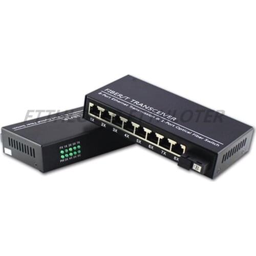 10/100M Ethernet switch Convert 20KM Fiber Optical Media Converter Single Mode 8*RJ45 & 1*SC Ports Fiber Optical Transceiver