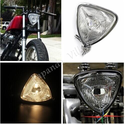 Classic Retro Steel Housing Clear Lens Triangle Spot Headlight Assembly Universal For Harley Bobbers Chopper Cafe Racer Cruiser