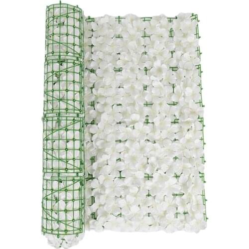 Multi Size White Theme Artificial Flower Row Roll Fencing Trellis Screen Hydrangea Panels For Outdoor Home Garden Decoration
