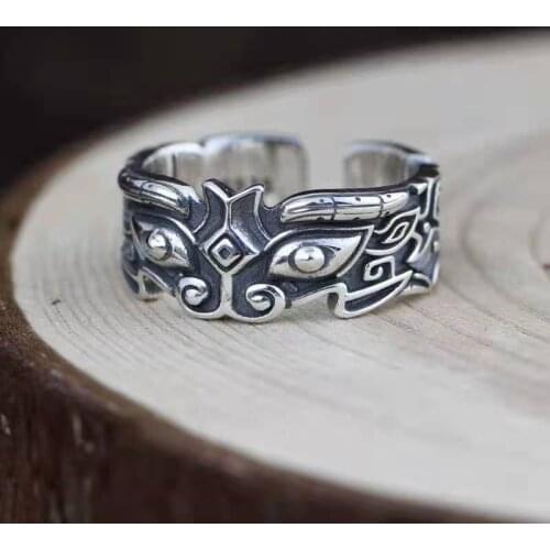 2021 Mens Animal Face Pattern Retro Ring Male Personality Trendy Man Domineering Index Finger Trendy Couple Open Ring