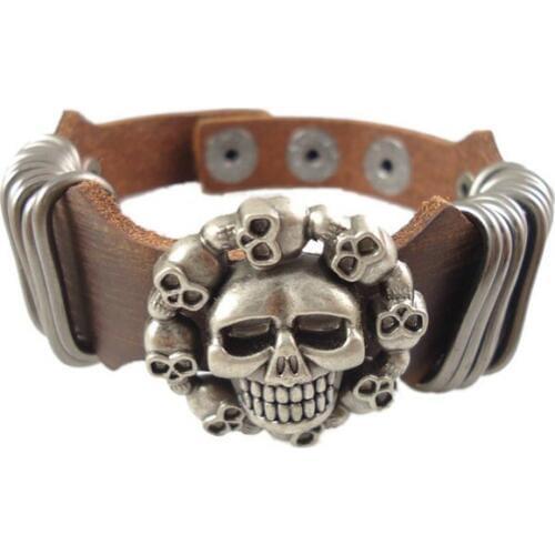 2013 trendy new arrival skull charms punk vintage genuine mens leather Bracelet wristband