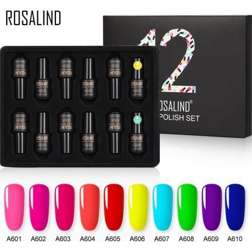 ROSALIND Neon Nail Gel Polish Set Hybrid Varnishes 12pcs/lot UV LED Manicure Semi Permanent Gel Lacquer Top Base For Nail Kit