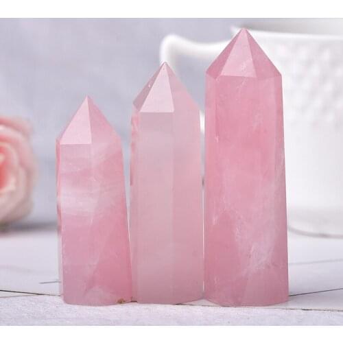 1pcs High quality natural Crystal Wand Rose Quartz Crystal Tower Pink Crystal Point Treatment