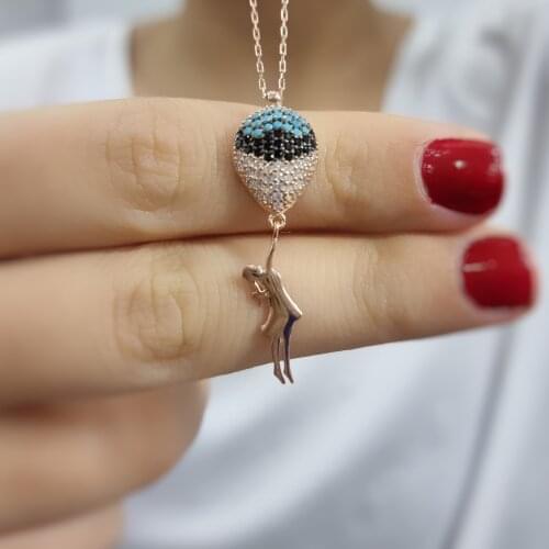 Girl With Balloon 925 Sterling Silver, Gold, Rose Plated Necklace For Women Girls Handmade Fashion Jewelry Elegant Minimalist