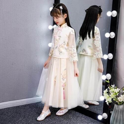Floral Girl Dress Chinese Girl Cheongsam Christmas Gift Kids Lace Embroidery Dresses Girls Clothes Wedding Princess Dress