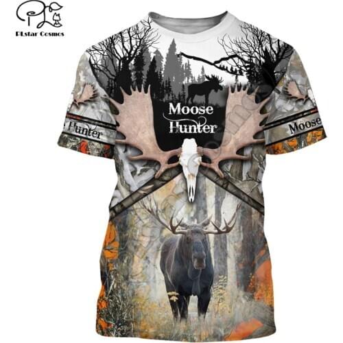 PLstar Cosmos Animal Deer Bow Moose Hunting Hunter Camo Harajuku NewFashion 3DPrint Unisex Shorts Sleeve T-shirt Men/Women s-3