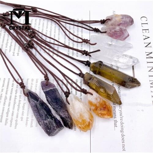 Natural Crystal Stone Amethyst Citrine Pendant Fashion Simple Reiki Point Raw Gem Necklace Souvenir Men Women Mineral Jewelry