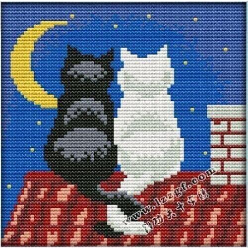 Needlework DIY Cross stitch,kit For Embroidery set,black and white cat animal pattern Count Cross-Stitch painting home wall gift