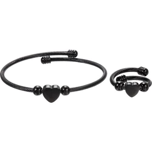 Stainless steel charm tie-shaped logo gold frame open bracelet adjustable ring elegant ladies man jewelry set birthday gift 2020