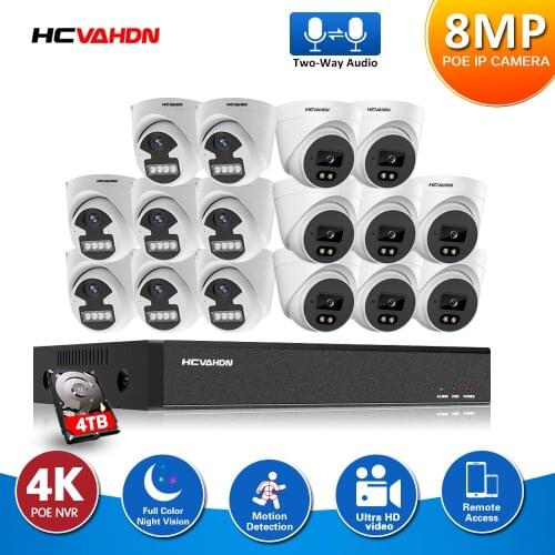 16CH 4K POE NVR Surveillance System 8.0MP Two Way Audio Poe IP Camera 16 Channel NVR Kit Video Surveillance Set IOS Android View