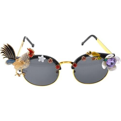 Baroque Retro Sunglass Fashion Women Cat Eye Shades Brand Designer Golden Chicken Sun glasses Handmade High Quality Gift