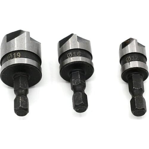 3PCS/SET 90 Degree Hex Shank Drill Bit 12/16/19mm Woodworking Chamfer Counter Sink Chamfering Debur Countersink
